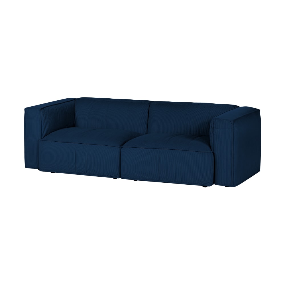 Canapé 3 places Lobi, bleu marine foncé en tissu velours, 243 cm