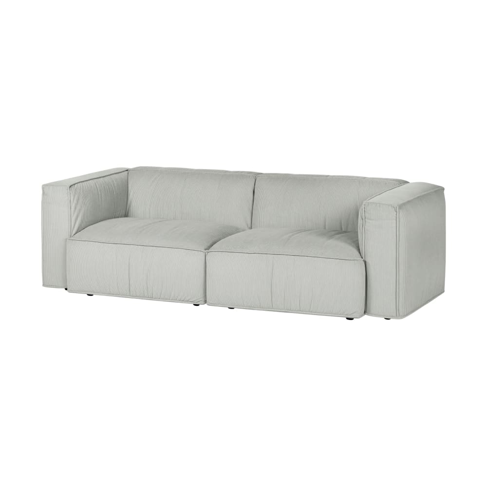 Canapé 3 places Lobi, gris clair en tissu velours côtelé, 243 cm