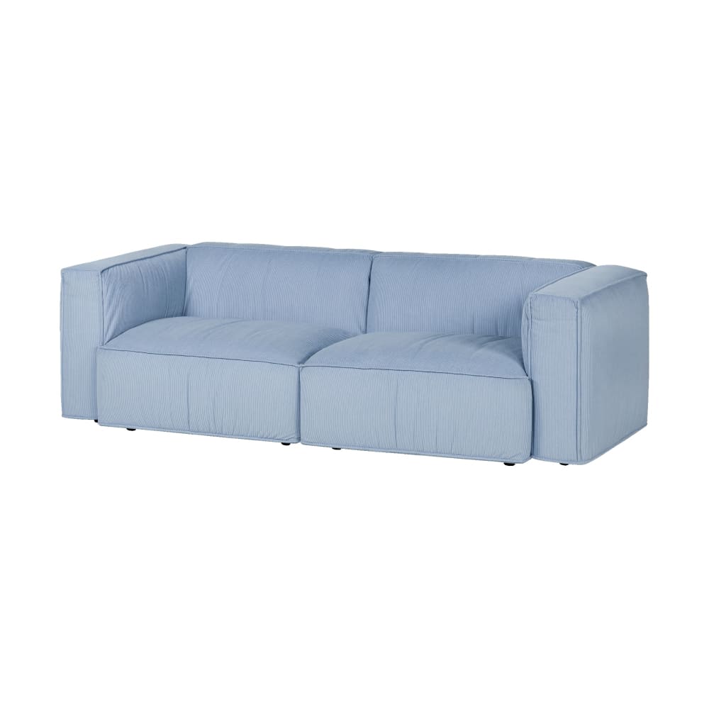 Canapé 3 places Lobi en tissu velours côtelé bleu, 243 cm