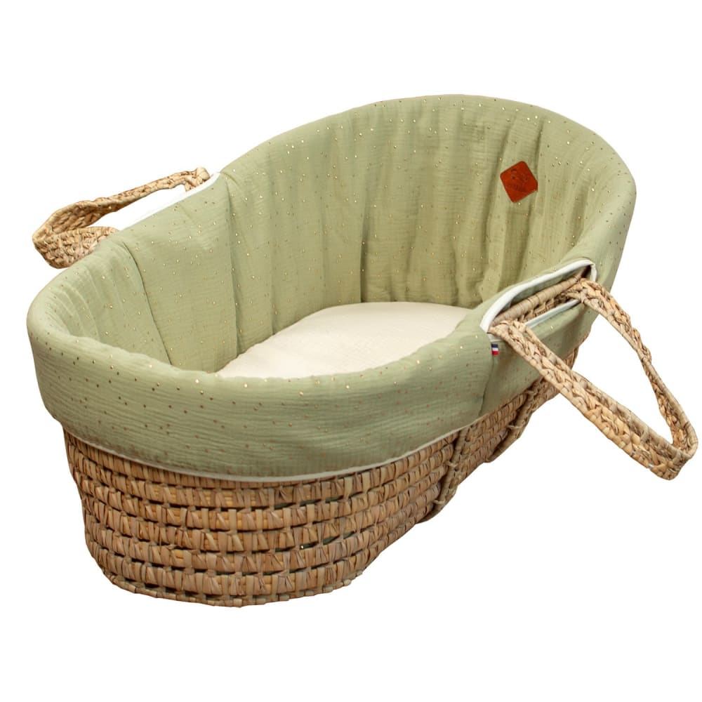 Habillage couffin bébé gaze de coton vert taille unique