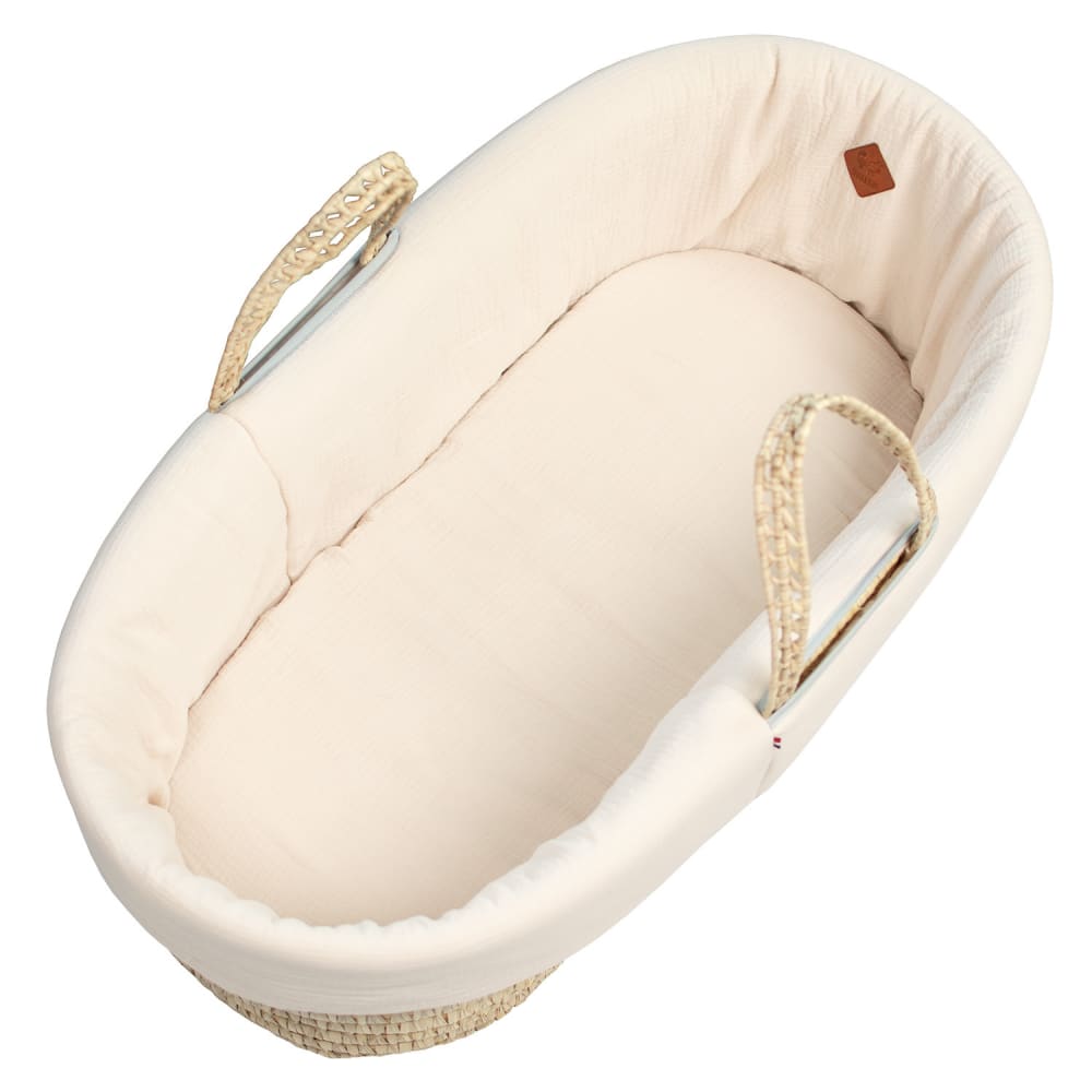 Habillage couffin bébé gaze de coton beige Habillage couffin bébé gaze de coton beige