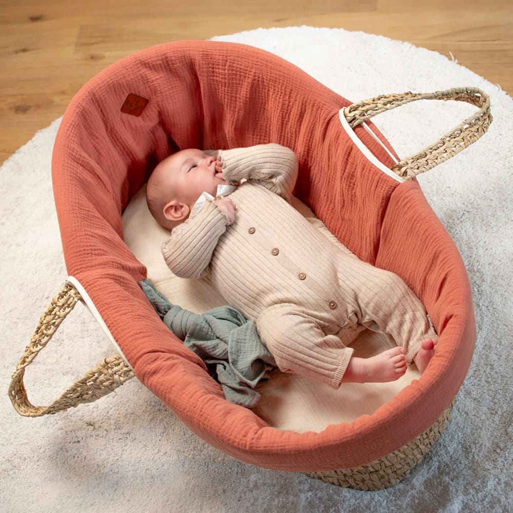Habillage couffin bébé gaze de coton camel taille unique