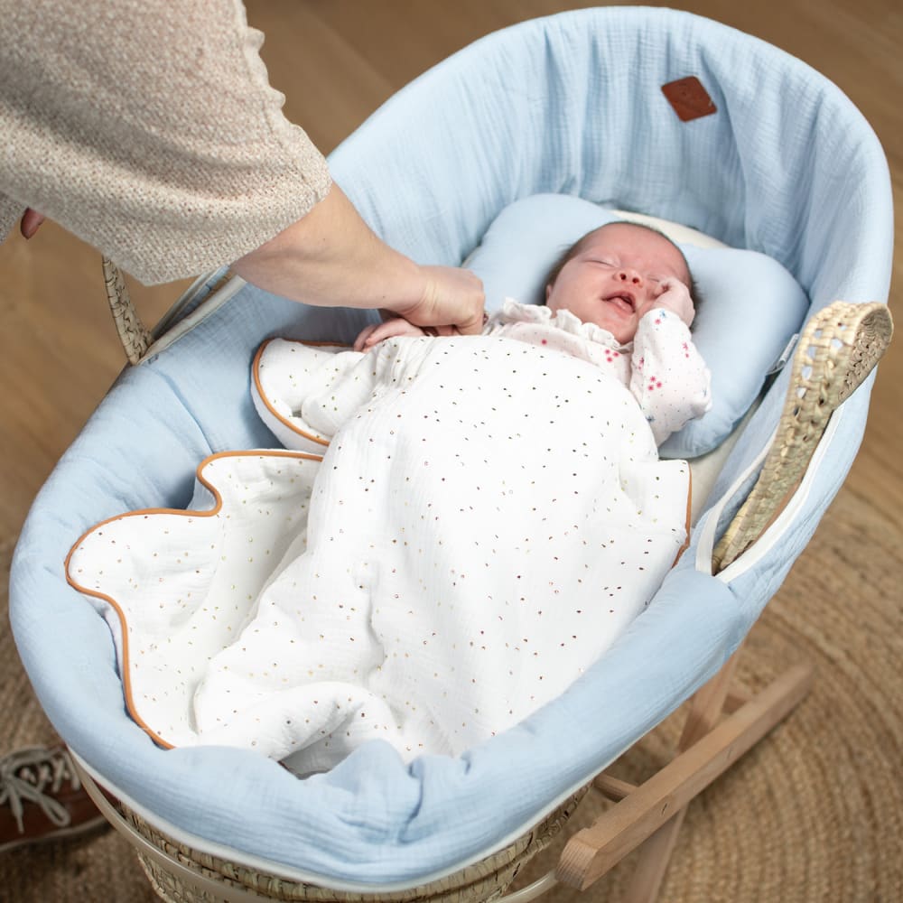 Habillage couffin bébé gaze de coton bleu taille unique