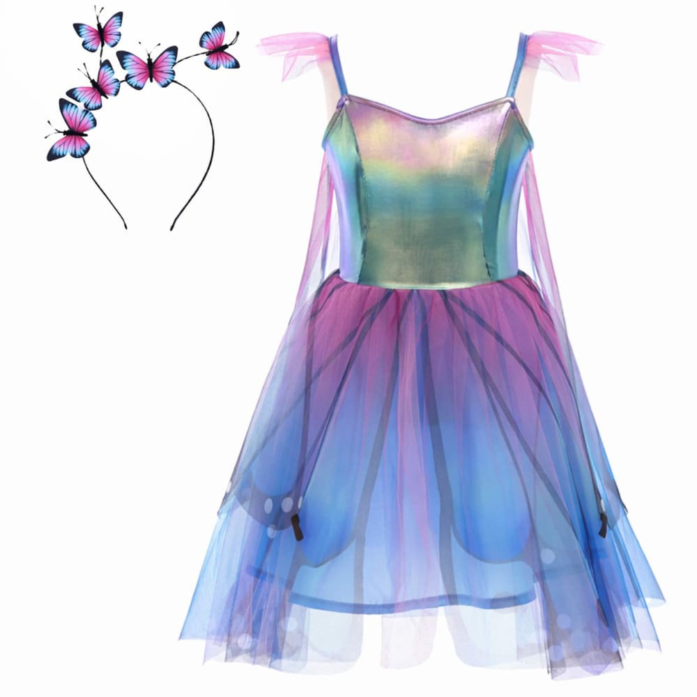 Déguisement enfant robe de fée papillon Bleu 7 8 ans