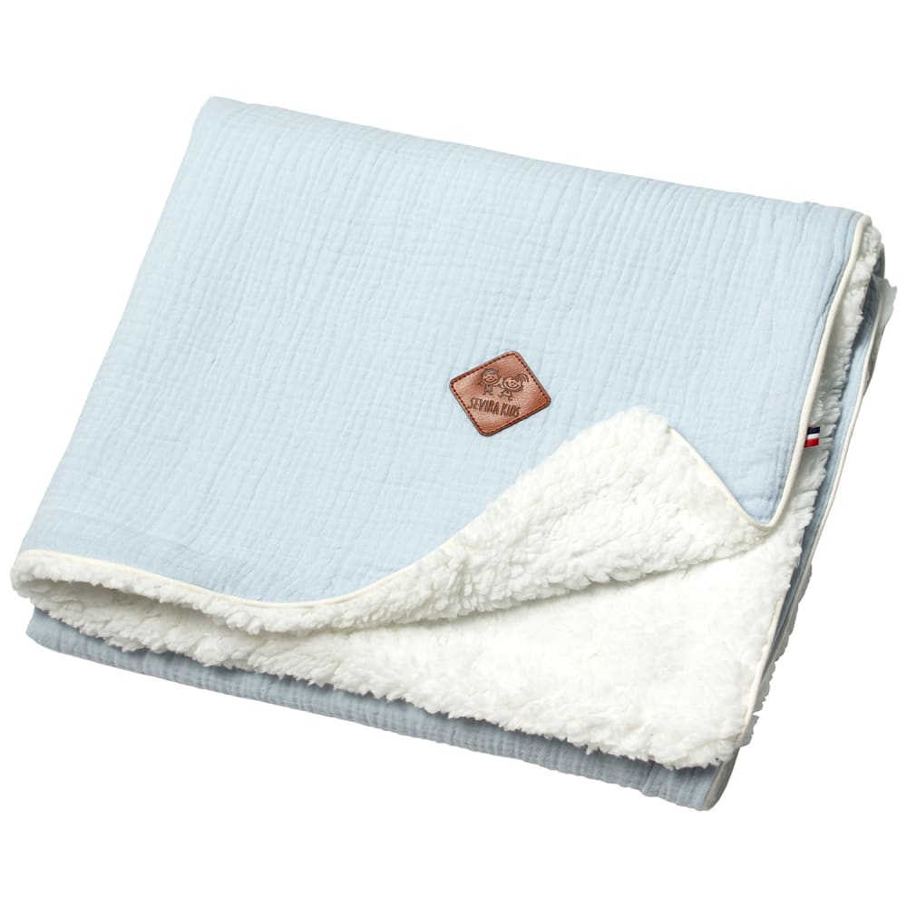 Couverture bébé enfant réversible sherpa bleu 70x100 cm