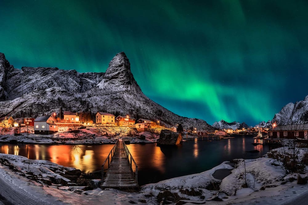 Tableau paysage passerelle borealis  imprimé sur toile 90x60 cm