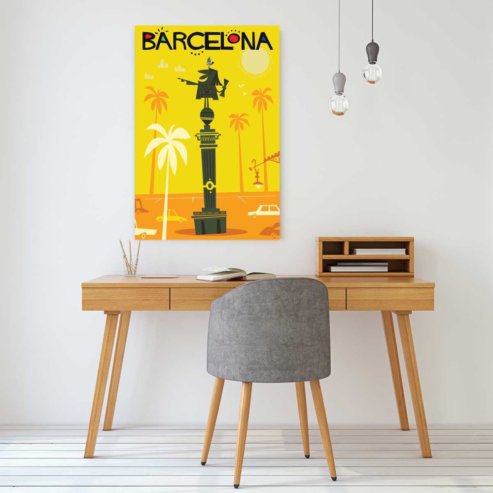 Tableau de voyage vintage barcelona imprimé sur toile 60x90 cm