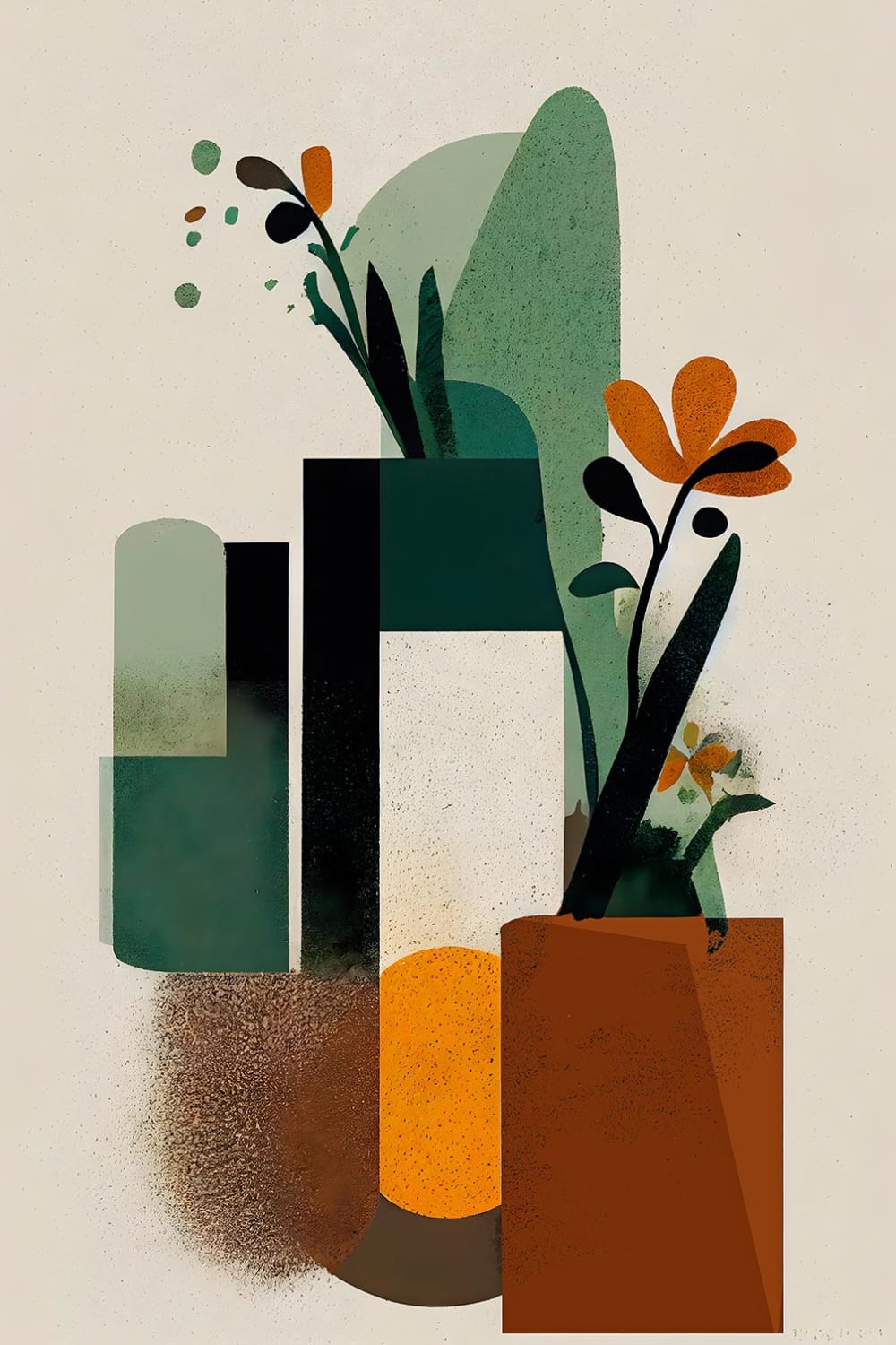 Tableau de fleurs vases geometriques imprimé sur toile 60x90 cm