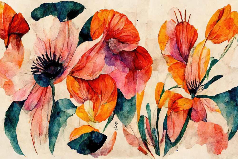 Tableaux fleurs coquelicot et aquarelle  imprimé sur toile 90x60 cm