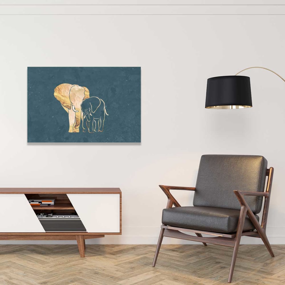 Tableau elephant éléphant d'or  imprimé sur toile 90x60 cm