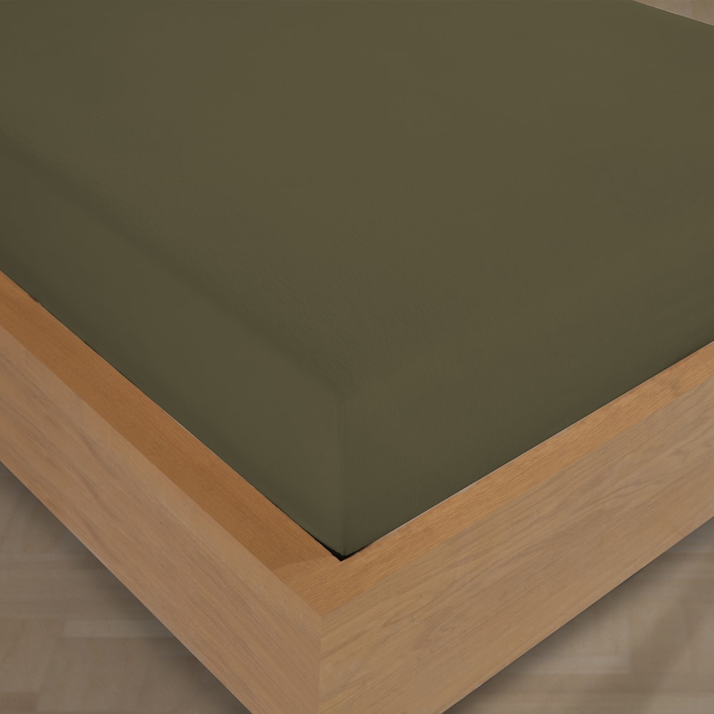 Drap housse 180x200 cm Flanelle de coton kaki