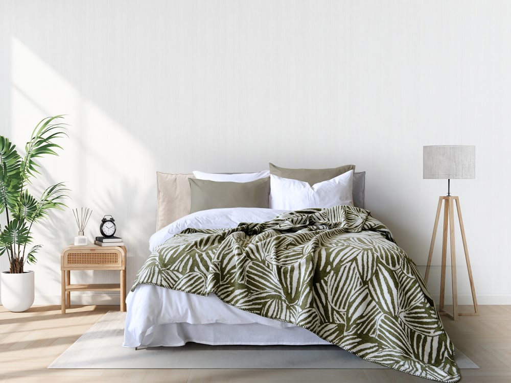 Blanc Avenue Decke/Überwurf 150x200 cm khaki Grün Öko-Tex Zertifikat Baumwolle