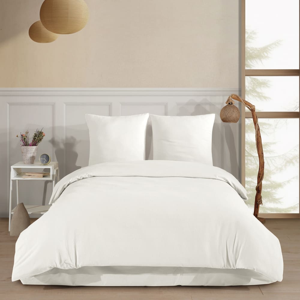 Parure de lit 2 personnes 240x220 cm Flanelle de coton blanc