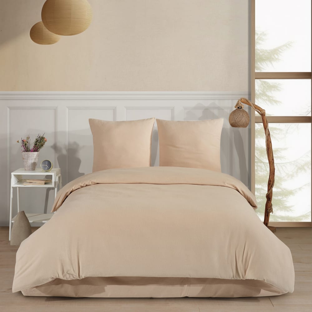 Parure de lit 2 personnes 200x200 cm Flanelle de coton beige