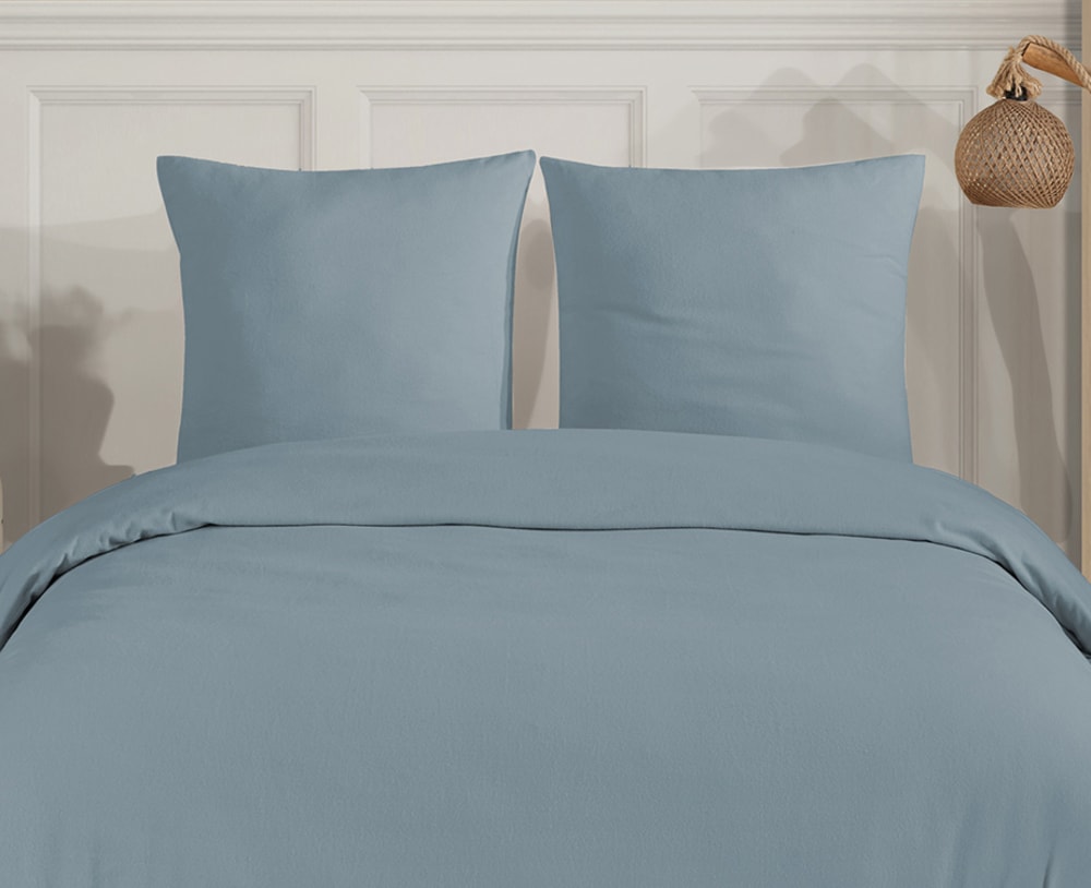 Parure de lit 2 personnes 260x240 cm Flanelle de coton bleu - Maisons du Monde