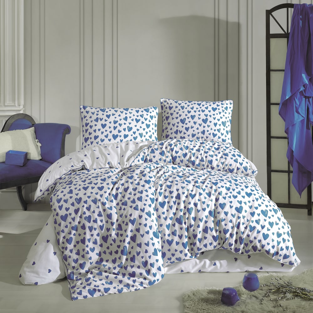 Parure de lit 2 personnes 240x220 cm coton imprimé-Amour Bleu