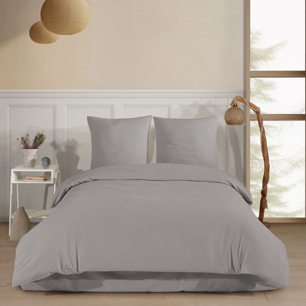 Parure de lit 2 personnes 200x200 cm Flanelle de coton gris