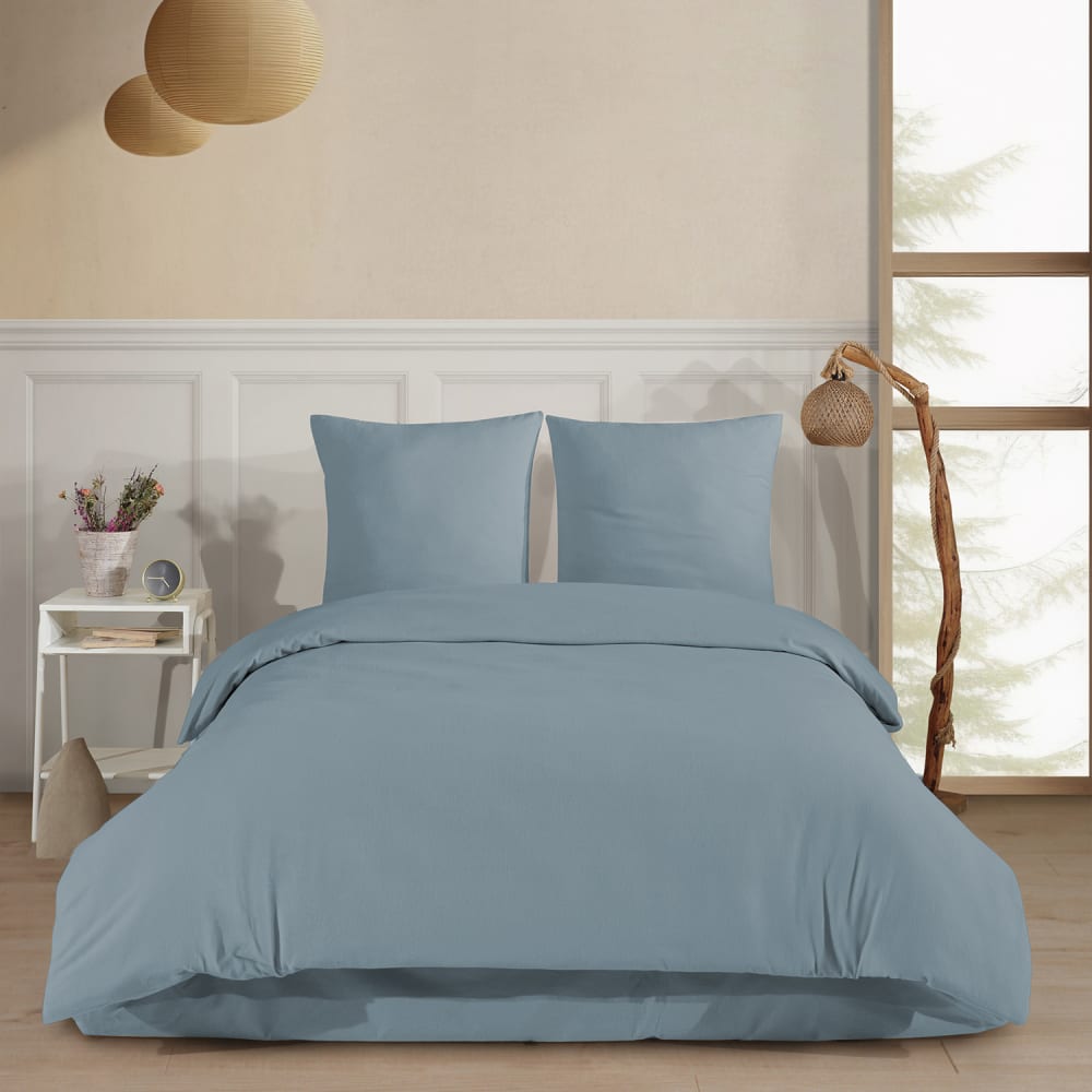 Parure de lit 2 personnes 240x220 cm Flanelle de coton bleu