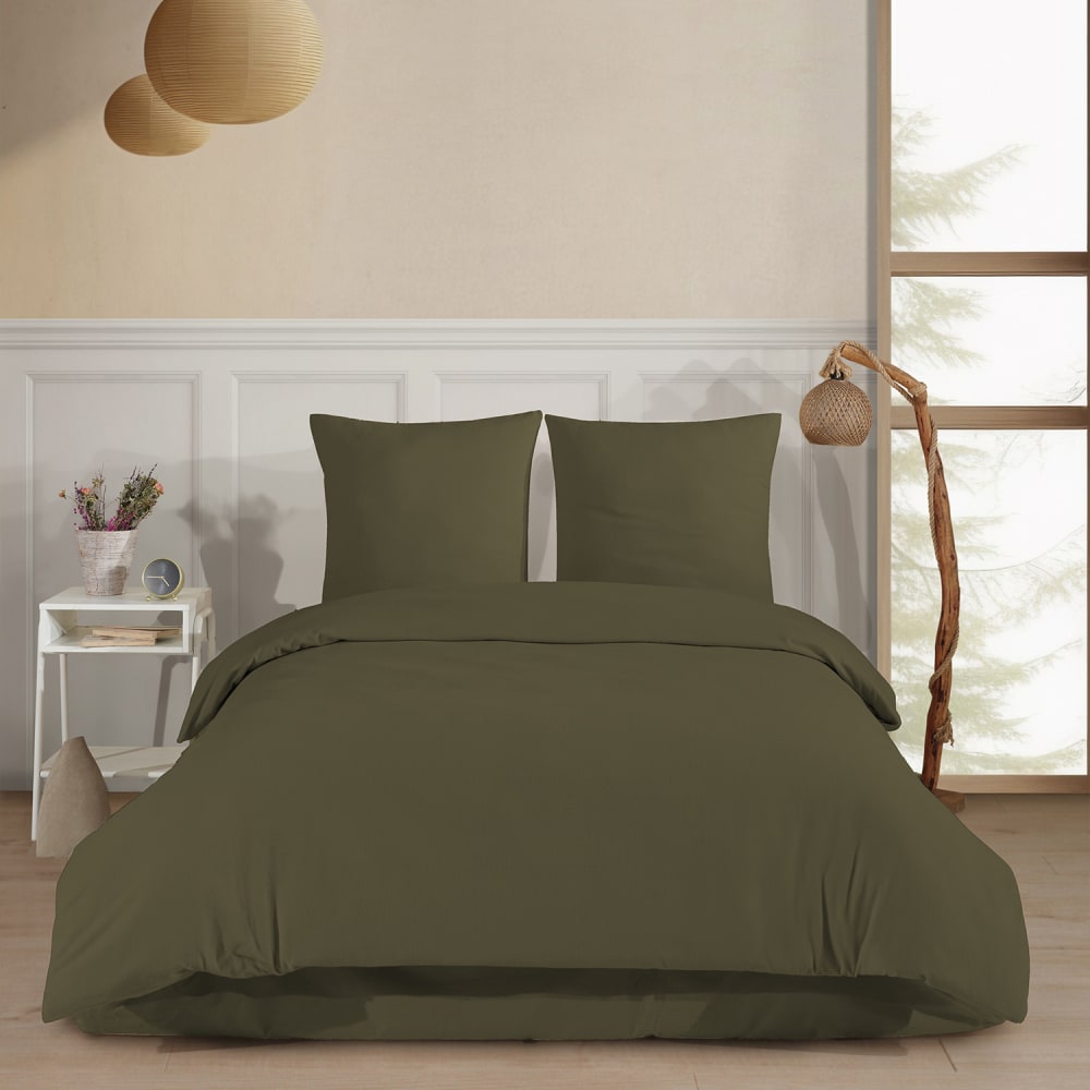 Parure de lit 2 personnes 240x220 cm Flanelle de coton kaki