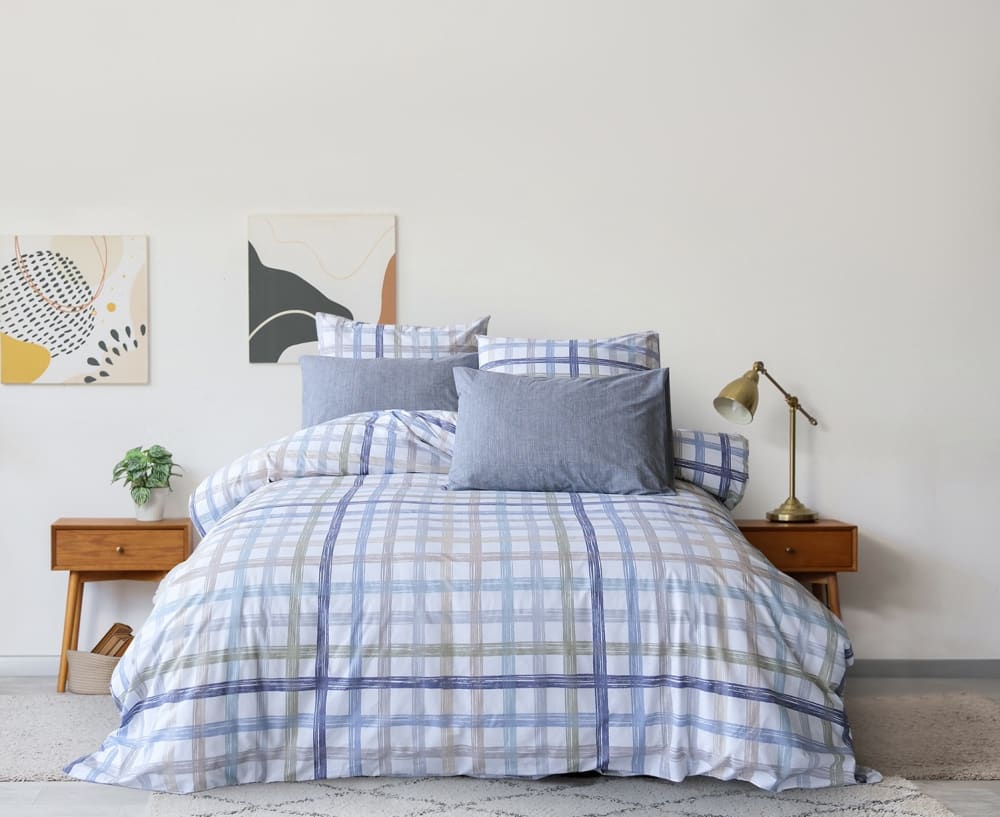 Blanc Avenue Bettwäschegarnitur 1 Bettbezug 240x220 cm+2 Kopfkissenbez 65x65 cm Blau Öko-Tex Zertifikat Baumwolle