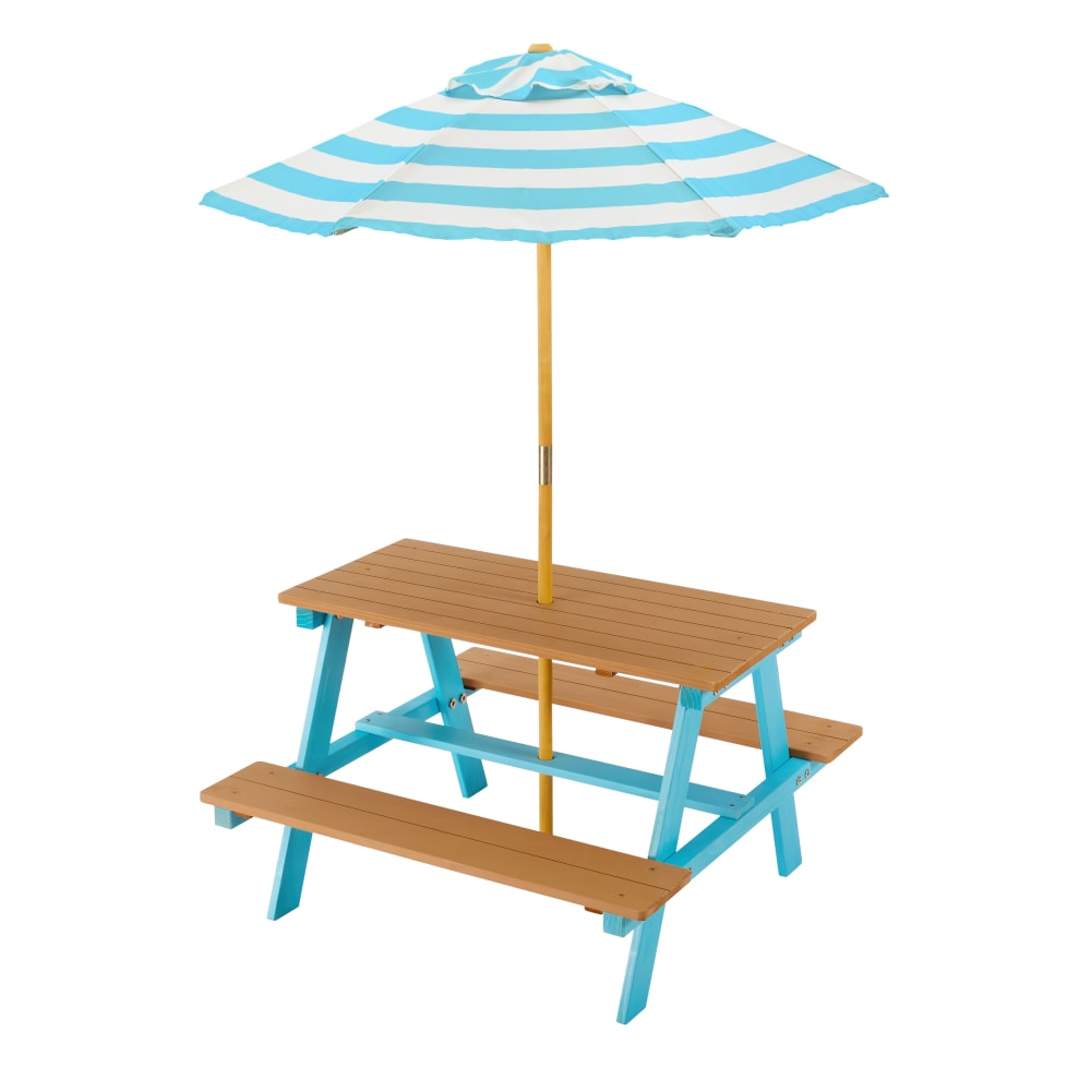 Table de pique-nique enfants avec parasol, Bleu, 143cm