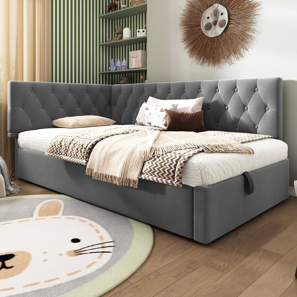 Kinderbett mit Stauraum aus Samt 90x190 cm, grau - Maisons Du