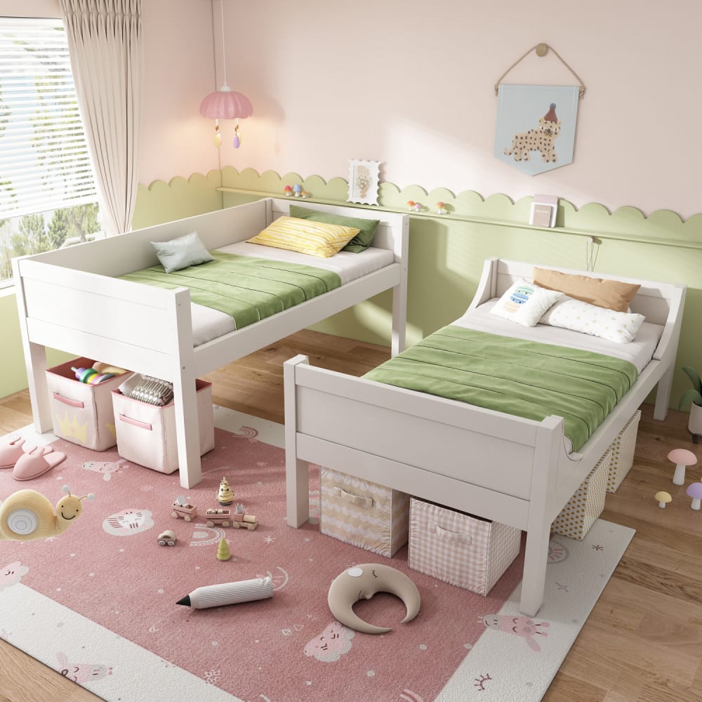 MODFU Etagenbett zerlegbar mit Leiter aus Holz 90x200 cm, weiß style modern Spanplatte Baby