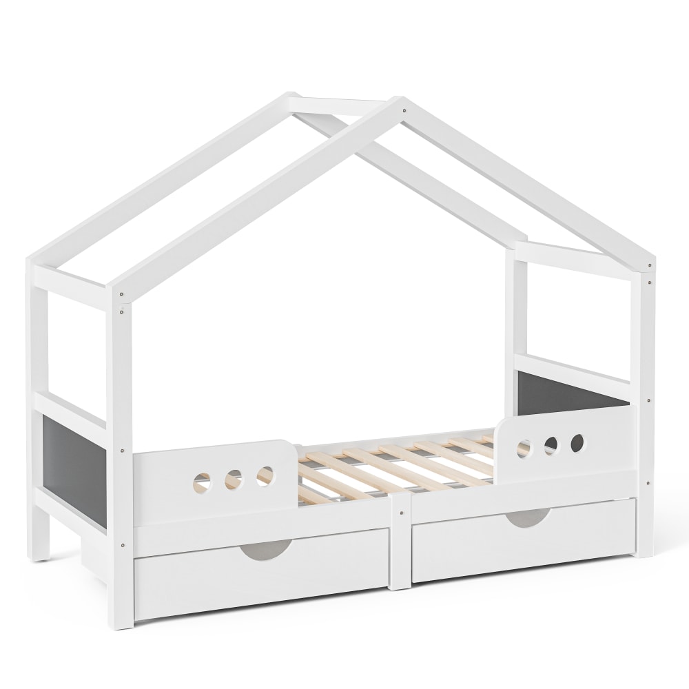 Lit enfant avec 2 tiroirs en bois, 90x200 cm, blanc