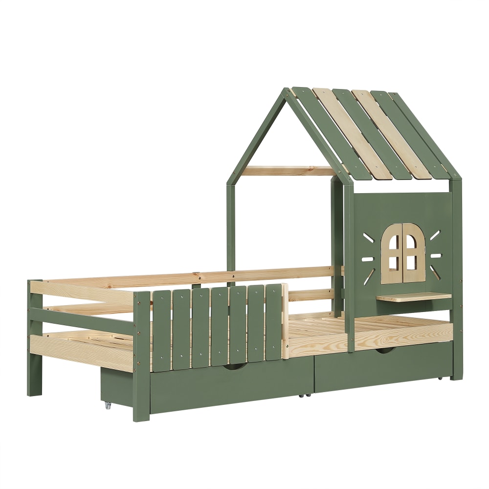 Lit enfant bois vert - tiroirs