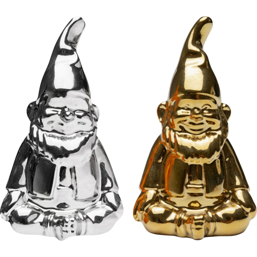 Salière et poivrière nains doré et argenté en porcelaine Salière et poivrière nains doré et argenté en porcelaine