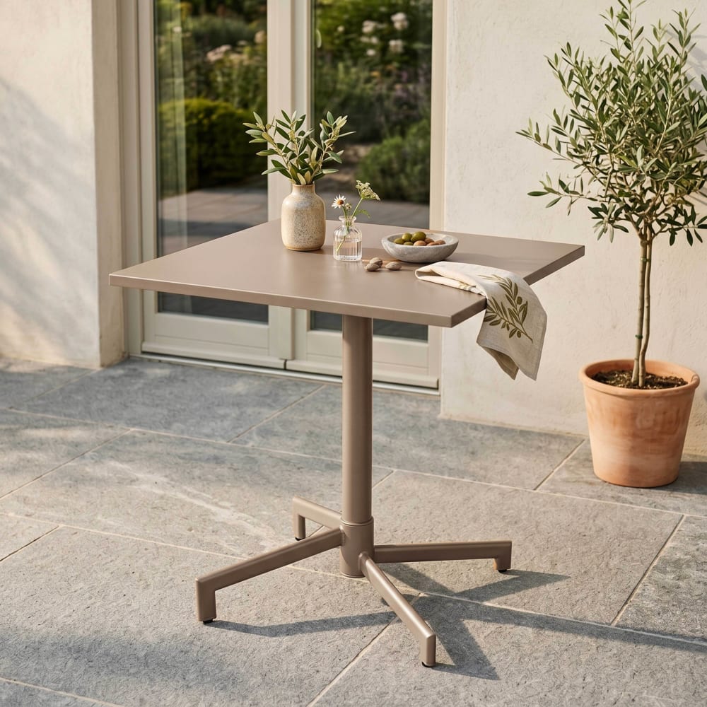 Quadratischer Bistro-Gartentisch mit Klappplatte taupe - Maisons
