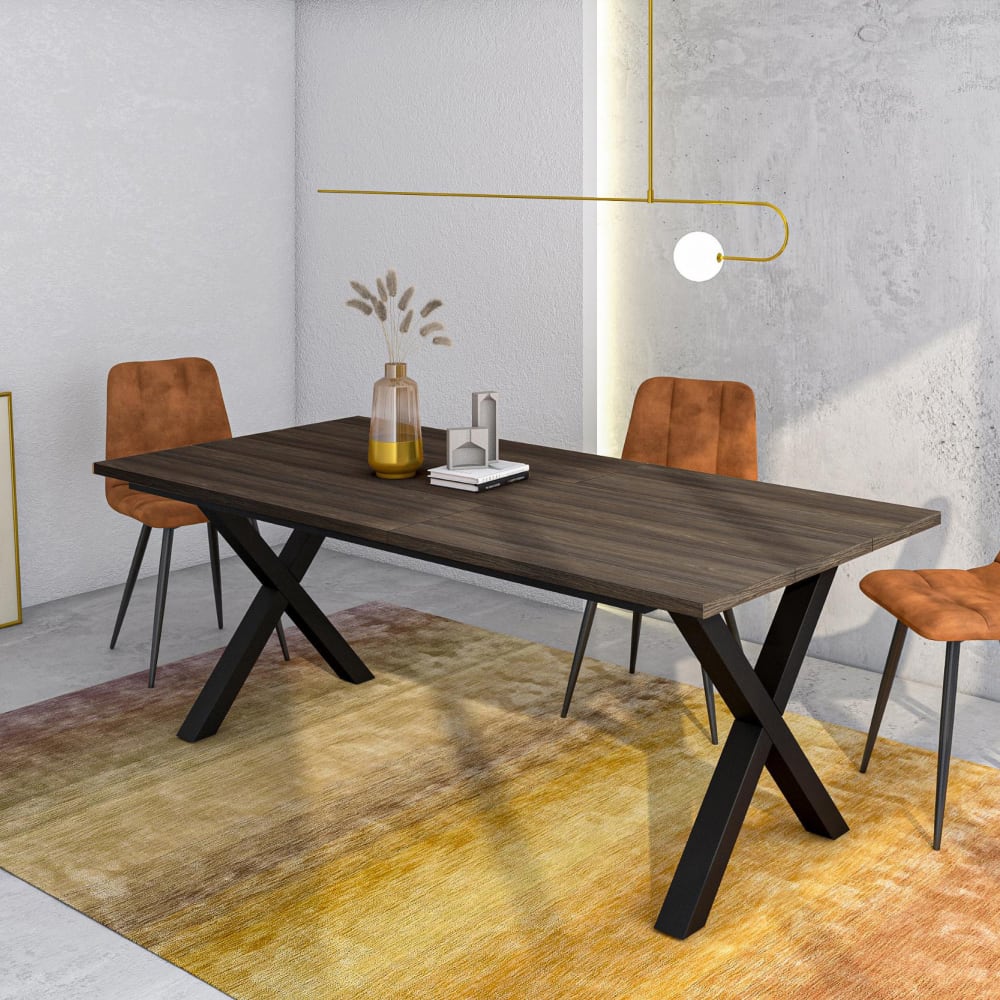 Skraut home Esstisch Holzeffekt dunkle Eiche 194x90x74cm style modern Braun Spanplatte