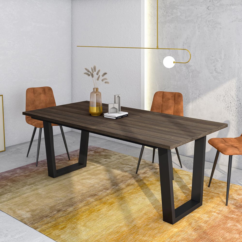 Skraut home Esstisch Holzeffekt dunkle Eiche 194x90x74cm style modern Braun Spanplatte