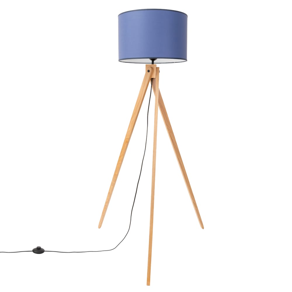 Lampadaire tissu/PVC/bois bleu marine/bois naturel H 140 cm