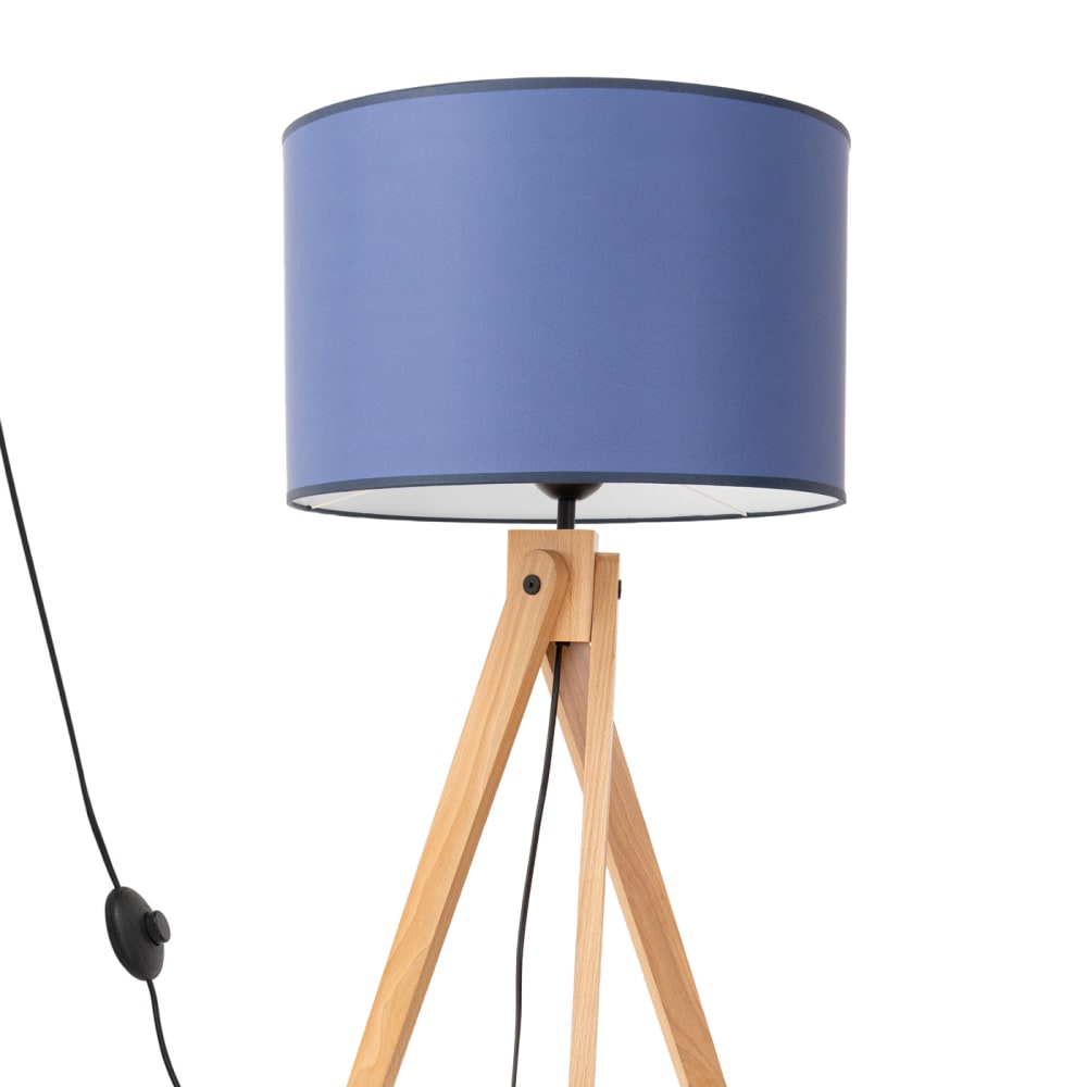 Lampadaire tissu/PVC/bois bleu marine/bois naturel H 140 cm