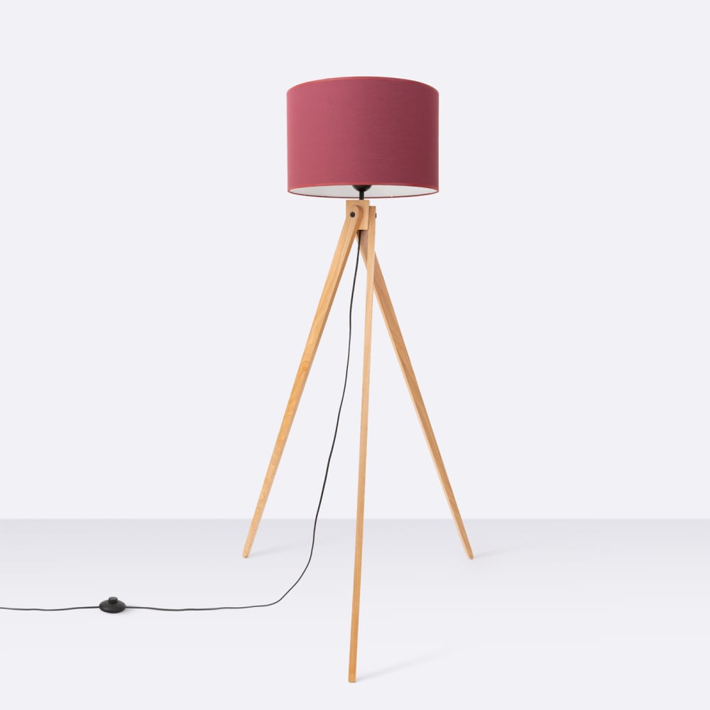 Lampadaire tissu/pvc/bois bordeaux/bois naturel h 140 cm — vue 4