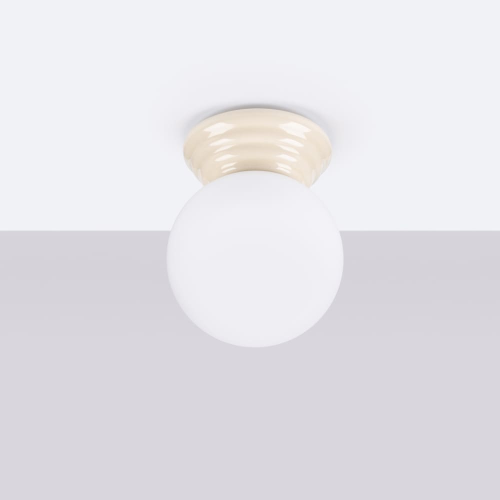 Plafonnier céramique émaillée/verre beige h 12 cm — vue 4