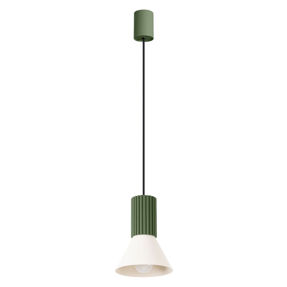 Lampe suspendue acier/aluminium beige/vert olive H 120 cm