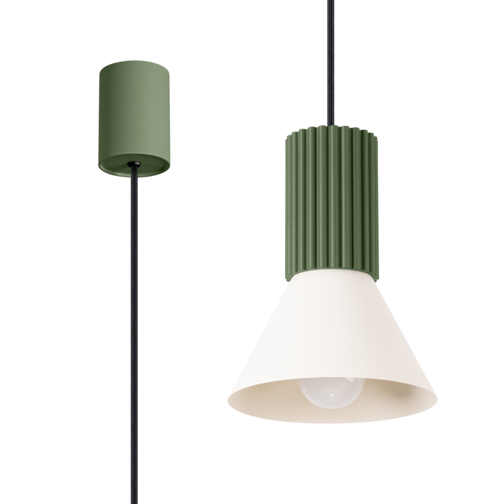 Lampe suspendue acier/aluminium beige/vert olive h 120 cm — vue 3