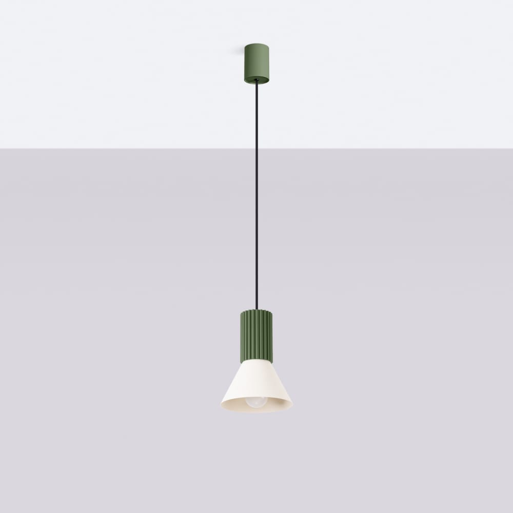 Lampe suspendue acier/aluminium beige/vert olive h 120 cm — vue 4