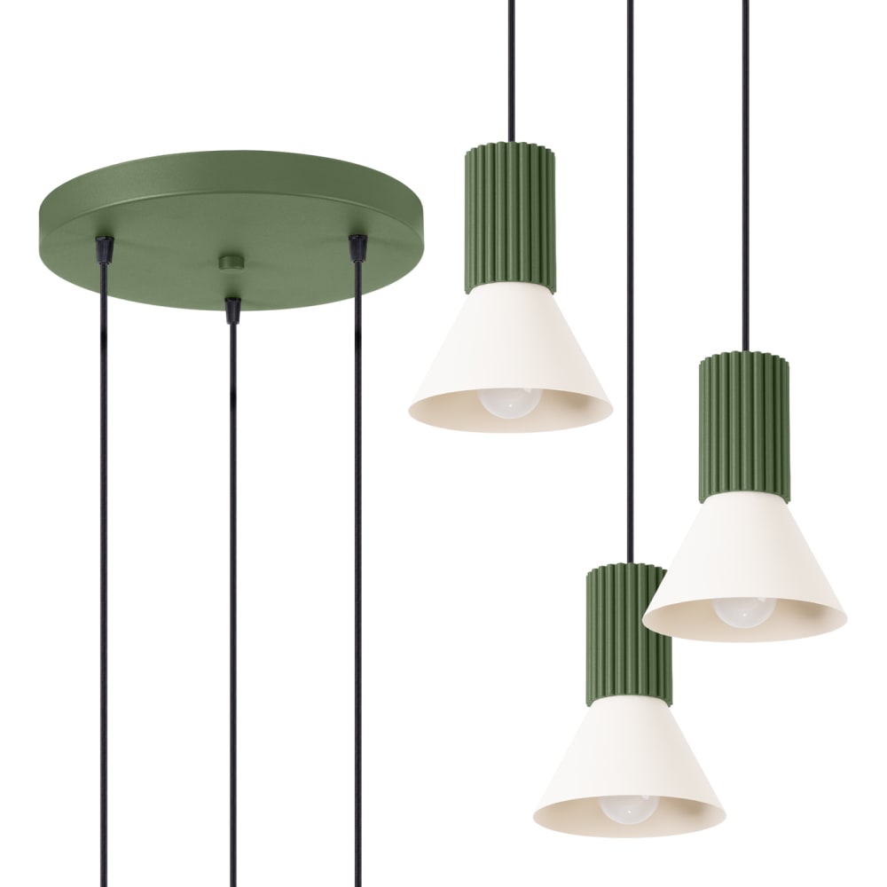 Lampe suspendue acier/aluminium beige/vert olive h 120 cm — vue 3