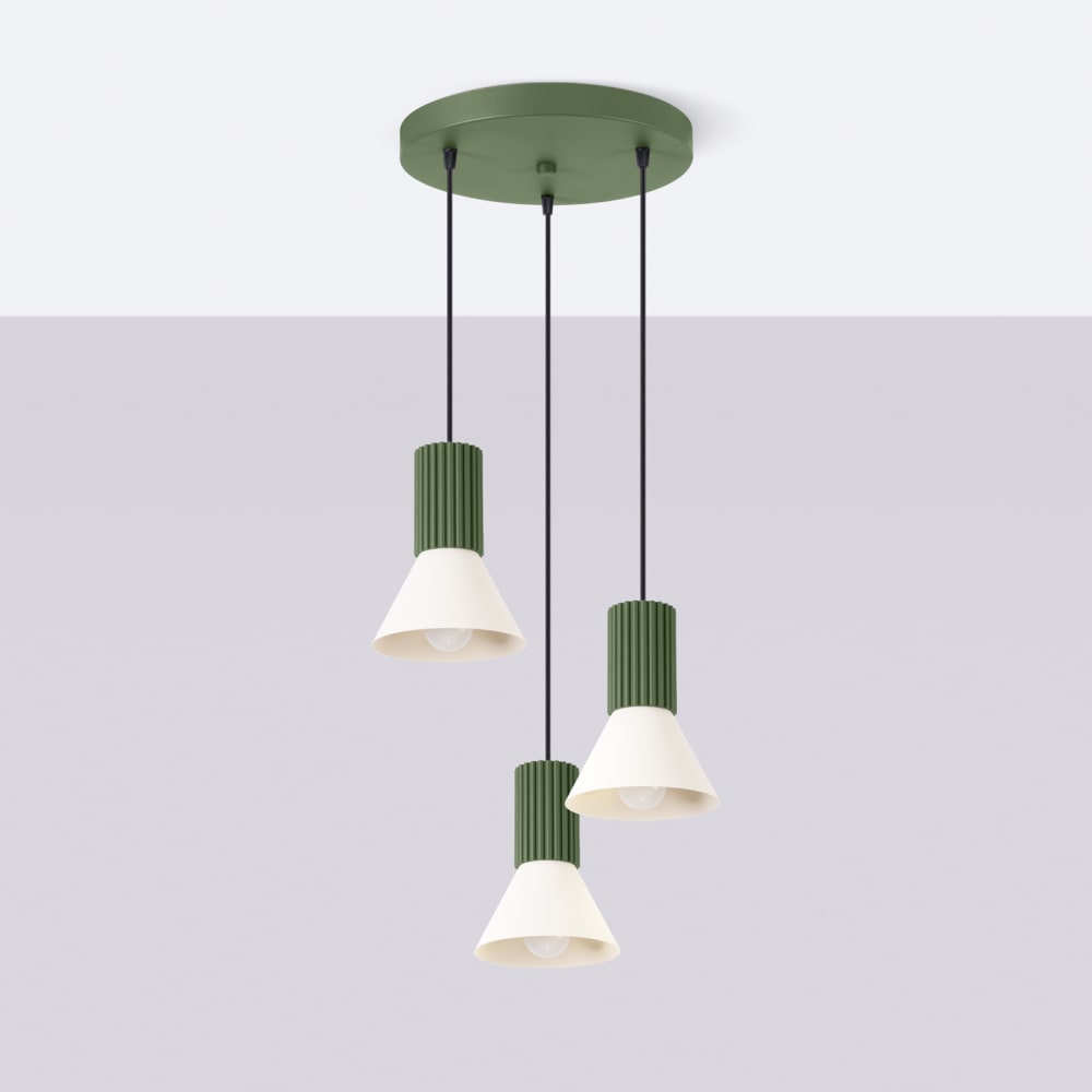 Lampe suspendue acier/aluminium beige/vert olive h 120 cm — vue 4