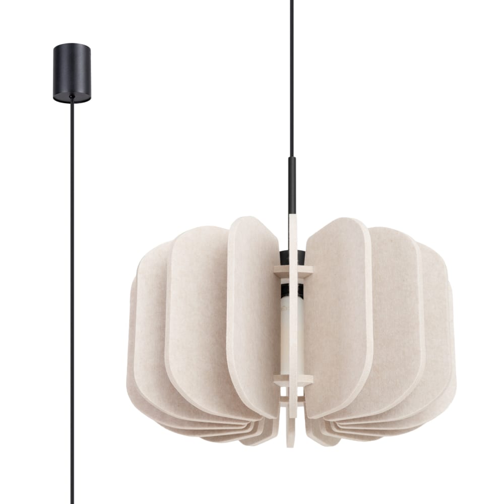 Lampe suspendue feutre/acier beige/noir h 146 cm — vue 3