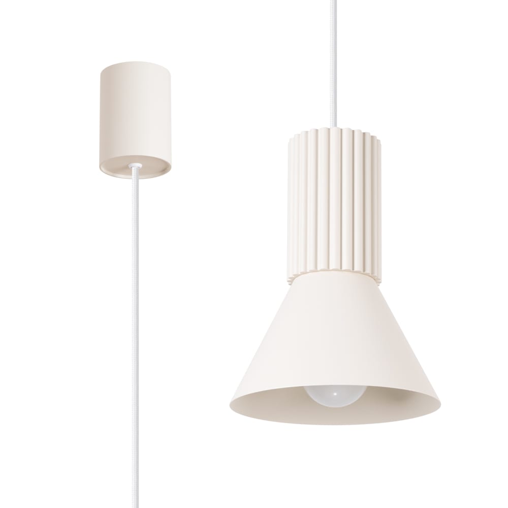 Lampe suspendue acier/aluminium beige h 120 cm — vue 3