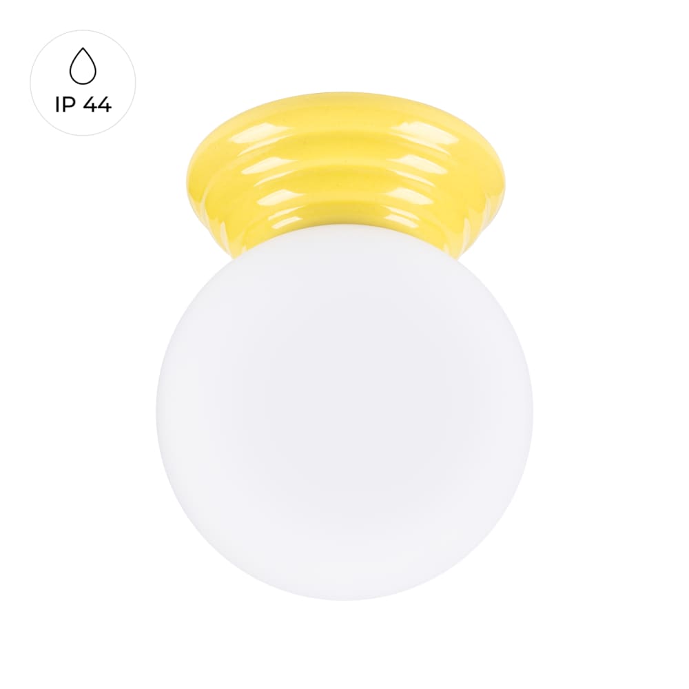 Plafonnier céramique émaillée/verre jaune H 12 cm