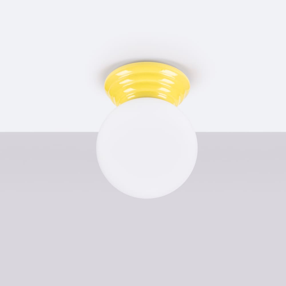 Plafonnier céramique émaillée/verre jaune h 12 cm — vue 4
