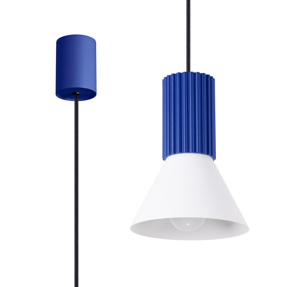 Lampe suspendue acier/aluminium blanc/outremer h 120 cm — vue 3