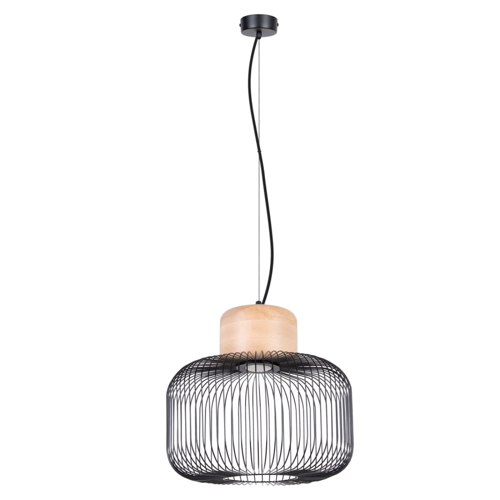 Lampe suspendue acier/bois bois noir/naturel H 183 cm
