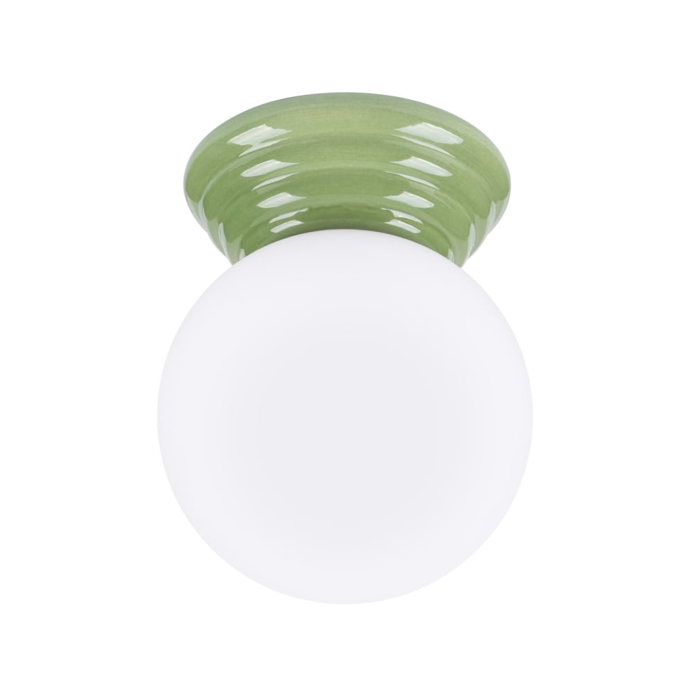 Plafonnier céramique émaillée/verre vert olive h 12 cm — vue 3