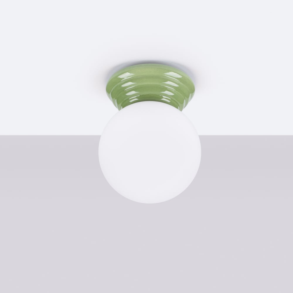 Plafonnier céramique émaillée/verre vert olive h 12 cm — vue 4